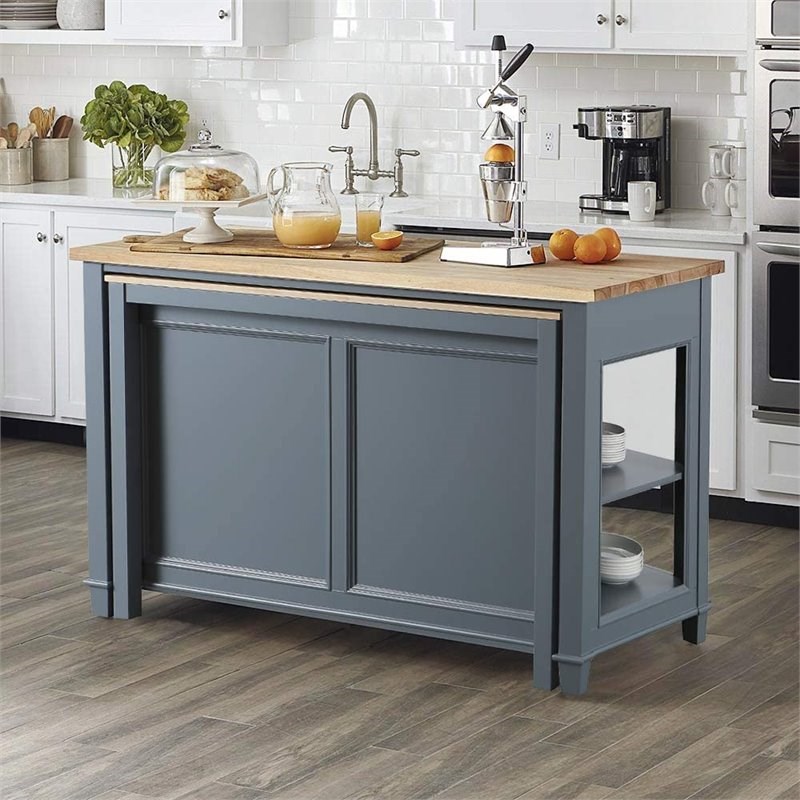 Maklaine 54" Kitchen Island with Slide Out Table in Gray Homesquare