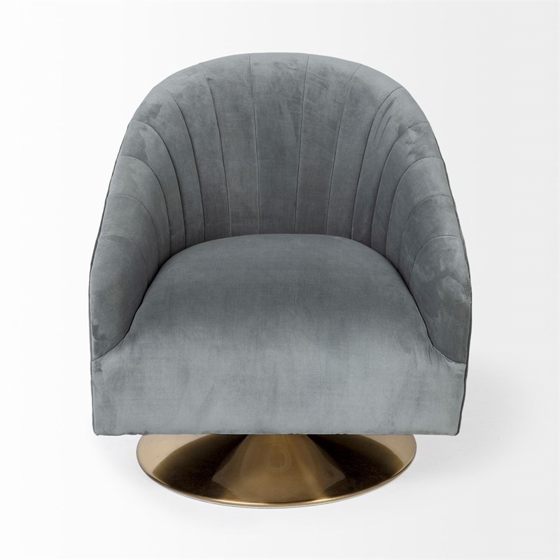maklaine velvet barrel chair with swivel base in gray m49602003739