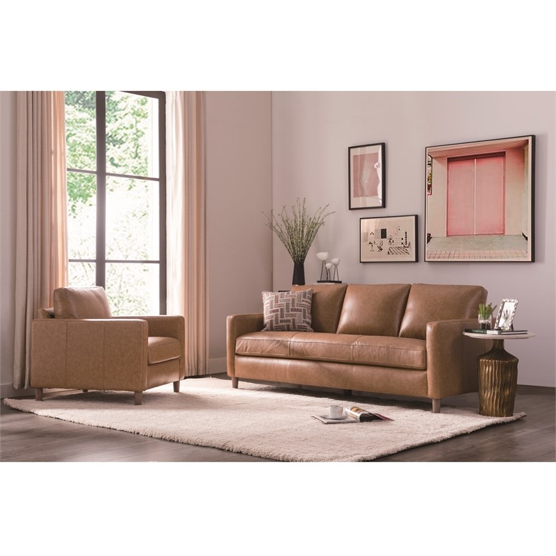 Maklaine Leather Sofa in Caramel Homesquare