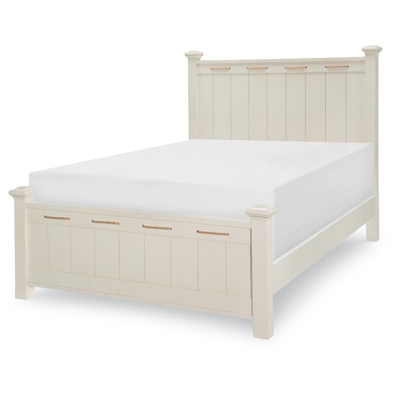 Maklaine Traditional Low Post Bed Full Distressed Pebble White Wood