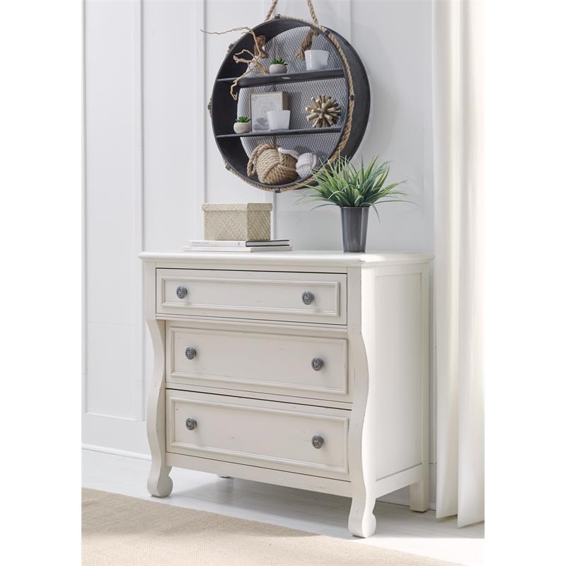 Maklaine Traditional Three Drawer Accent Chest Pebble White Wood