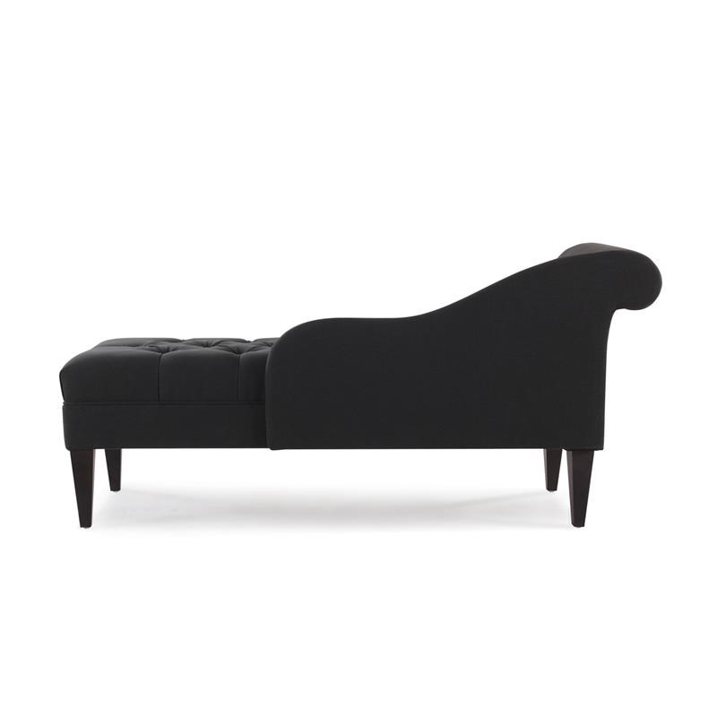 Maklaine Contemporary Hardwood Tufted Roll Arm Chaise Lounge in Jet Black