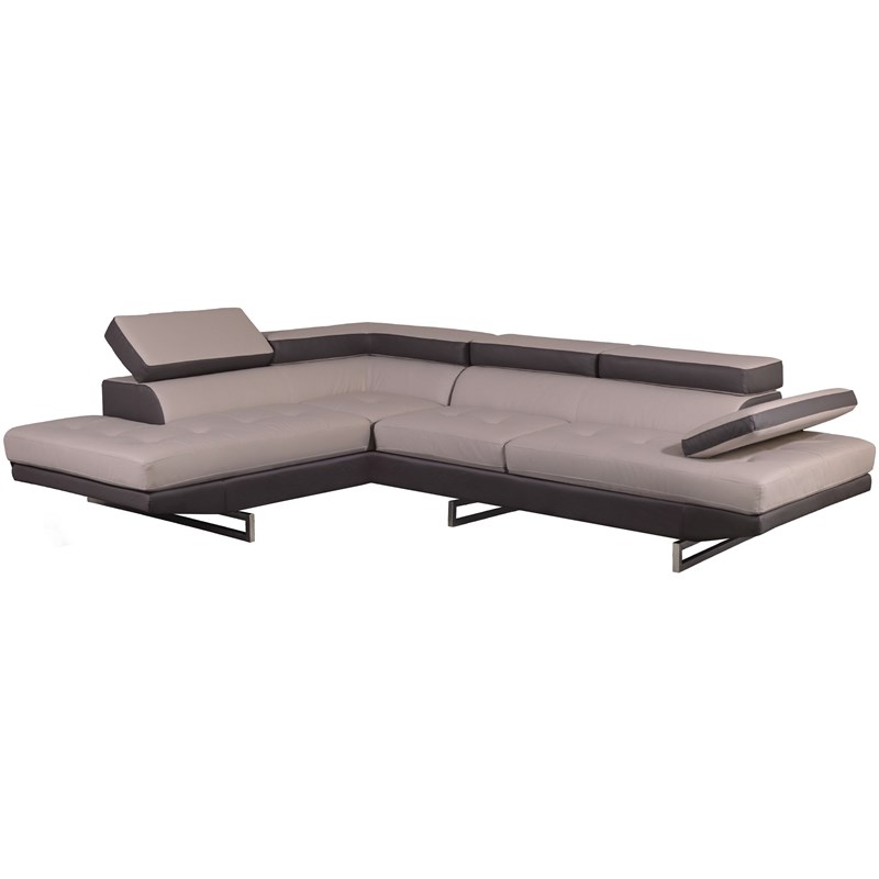 Maklaine Faux Modern Leather Sectional with Left Arm Facing in L Gray/D Gray