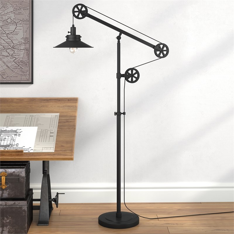 Maklaine Industrial Metal Pulley Floor Lamp in Black and Bronze