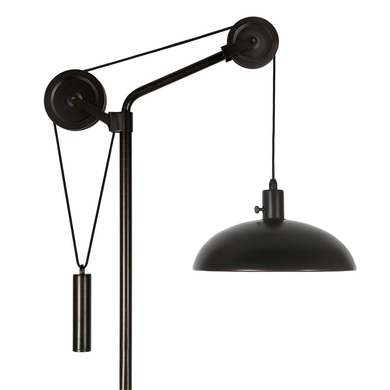 Maklaine Industrial Metal Pulley Floor Lamp with Metal Shade in Blackened Bronze