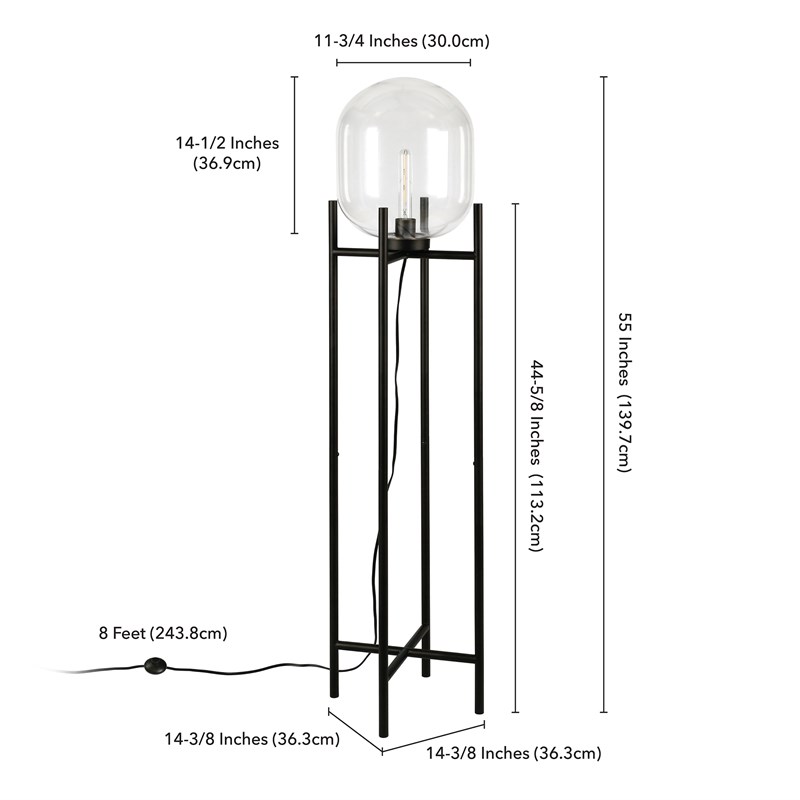 Maklaine Modern Metal Floor Lamp with Clear Glass Shade in Black and Bronze