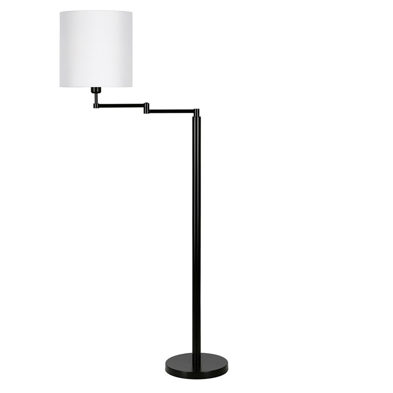 Maklaine Contemporary Metal Swing Arm Lamp Drum Shade in Black and Bronze
