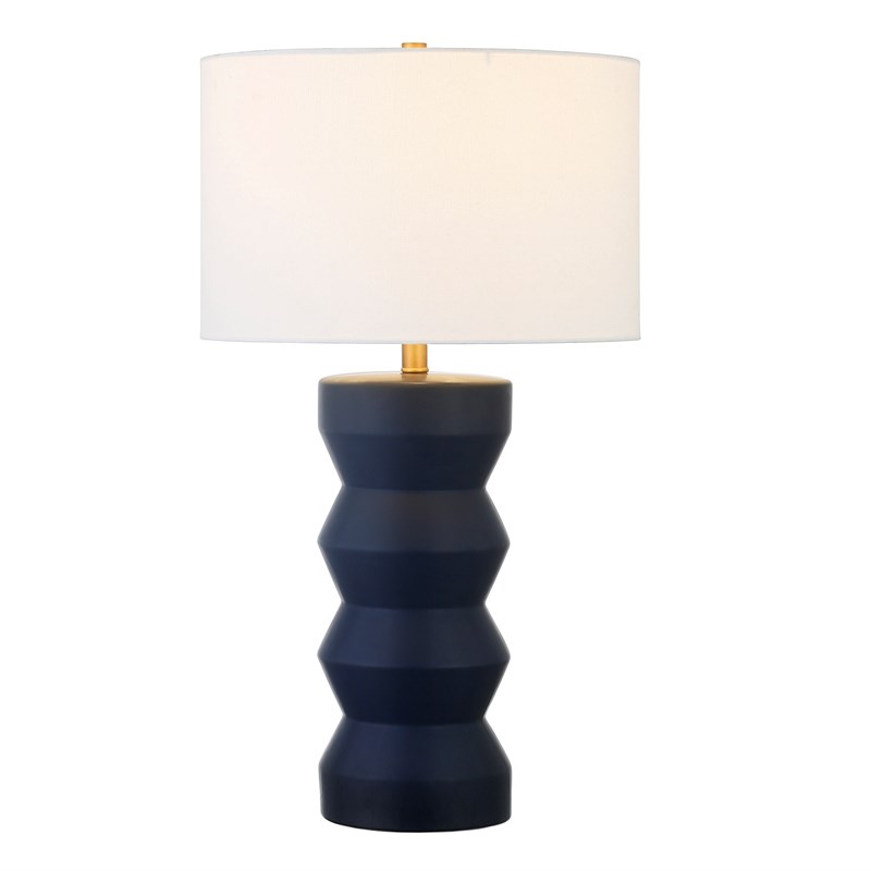 Maklaine Contemporary Ribbed Ceramic Table Lamp in Matte Navy Blue