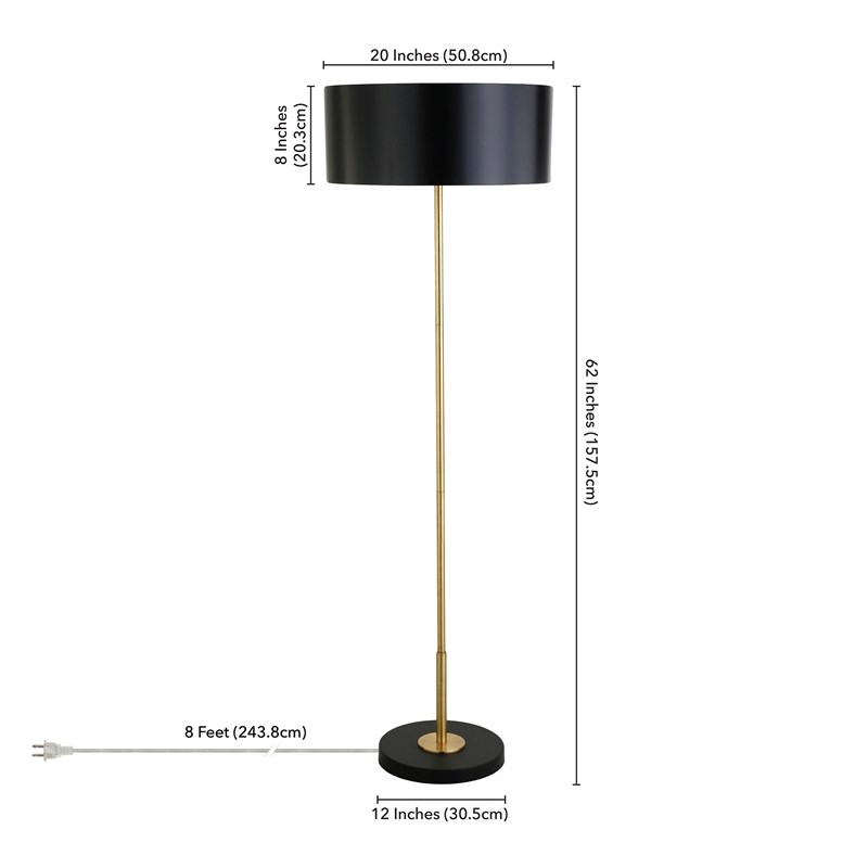 Maklaine Modern 2-Tone Brass and Blackened Bronze Floor Lamp with Metal Shade
