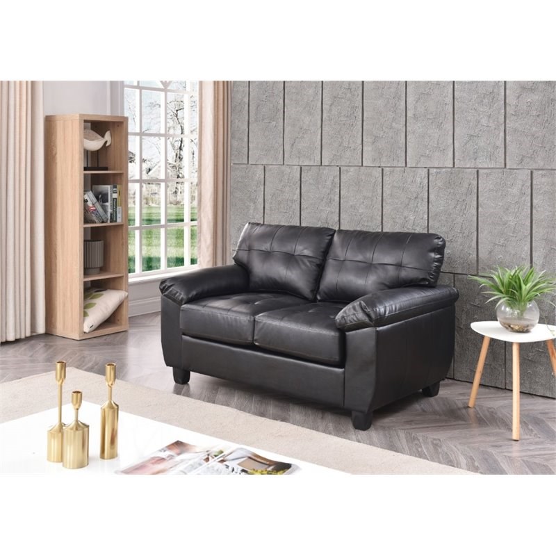 Maklaine Contemporary styled Faux Leather Loveseat in Black Finish