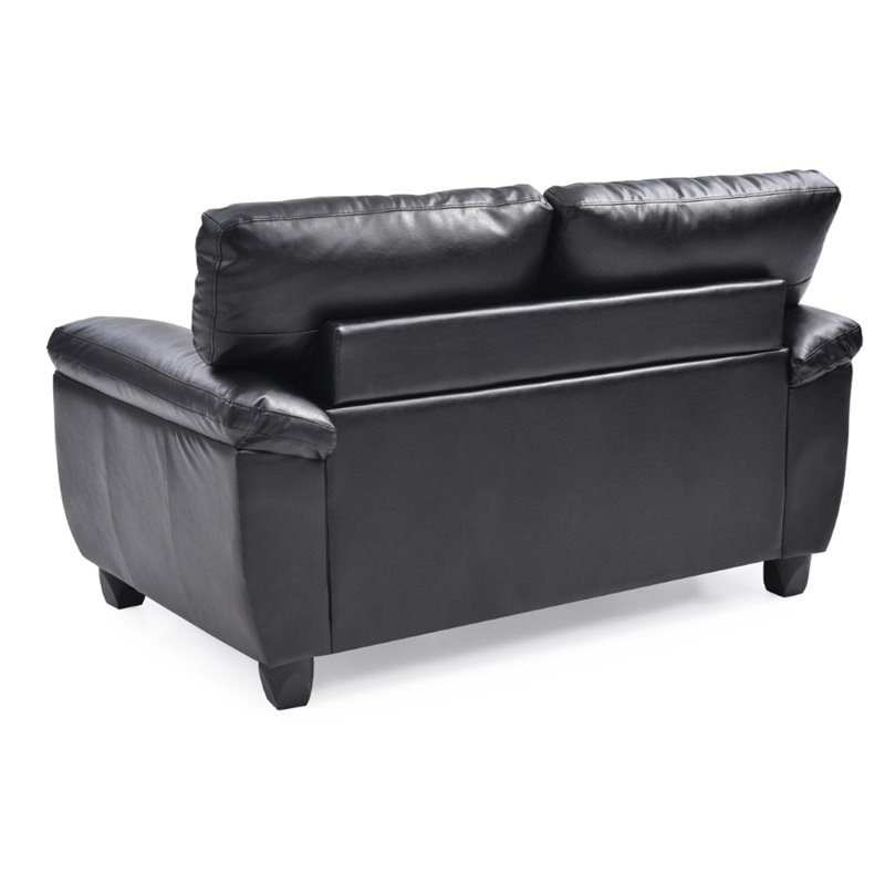 Maklaine Contemporary styled Faux Leather Loveseat in Black Finish