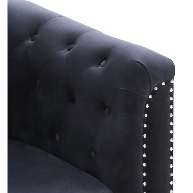 Maklaine Contemporary Soft Velvet Button Tufted Loveseat in Black