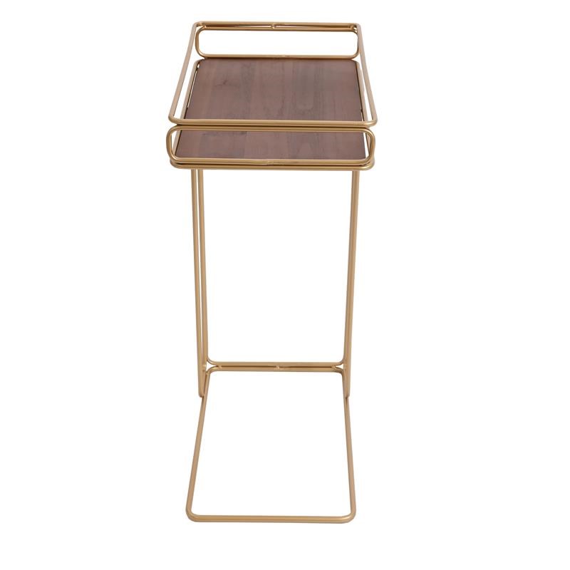 Maklaine Minimalist Wood Side Tray Table with Metal Frame in Brown
