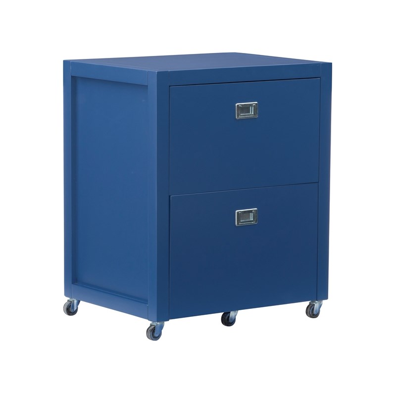 Laysan Home Modern Rolling Wood File Cabinet in Navy Blue