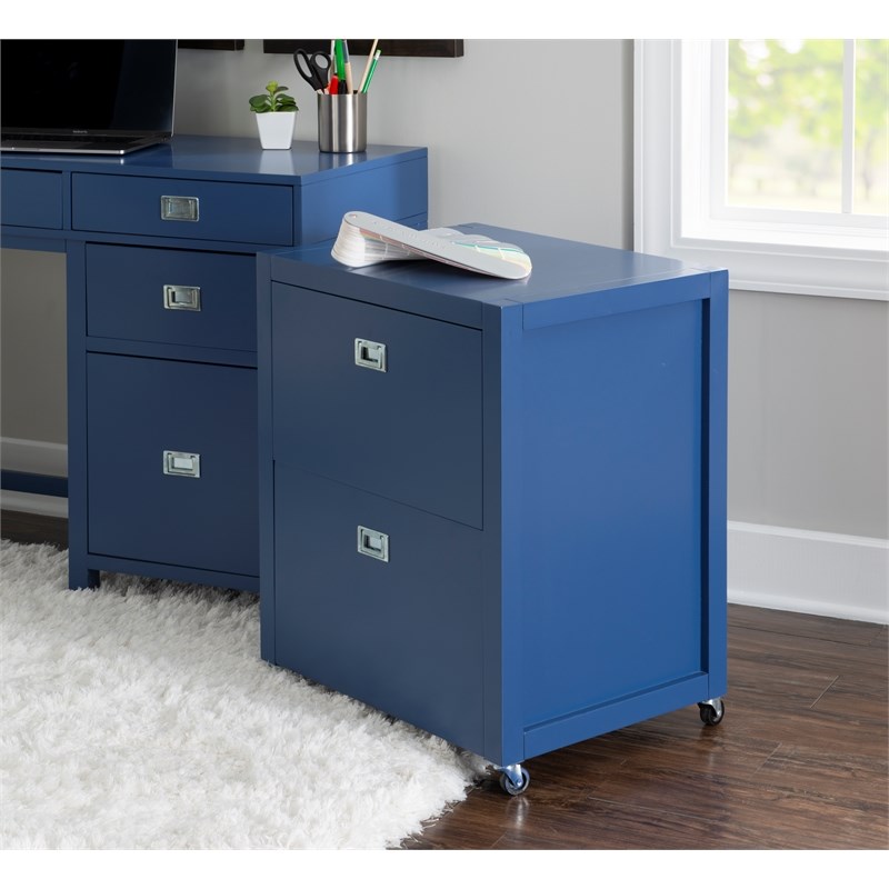 Laysan Home Modern Rolling Wood File Cabinet in Navy Blue