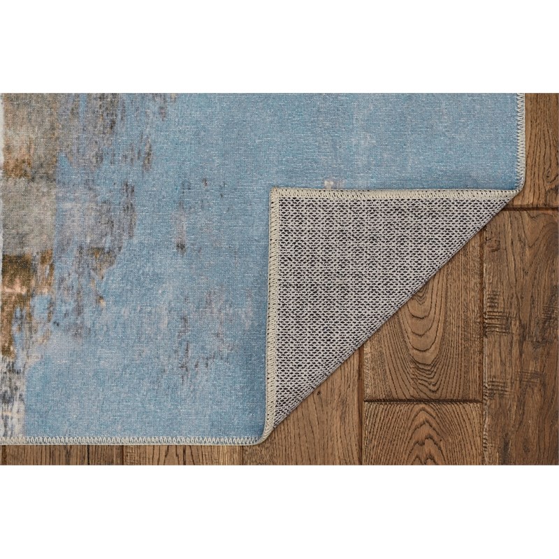 Laysan Home Transitional Washable Polyester 2'x8' Rectangle Rug in Beige / Blue