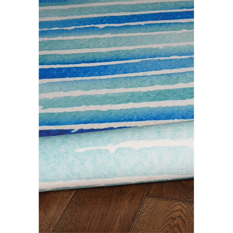 Laysan Home Transitional Washable Polyester 2'x8' Rectangle Rug in Ivory / Blue