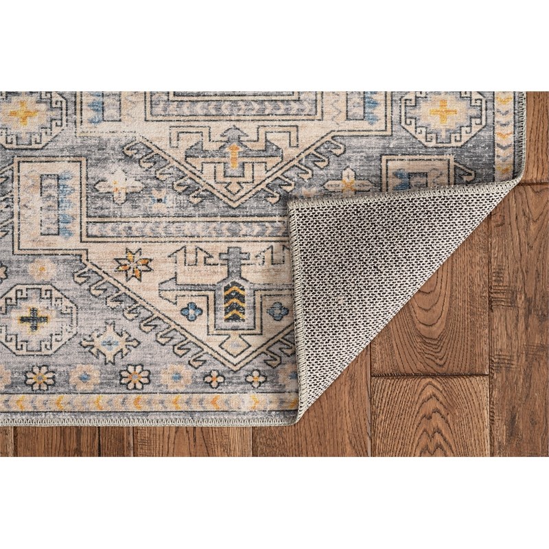 Laysan Home Transitional Washable Polyester 3'x5' Rectangle Rug in Gray / Beige