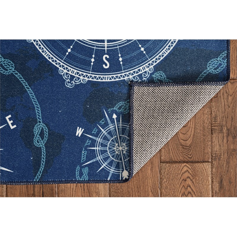 Laysan Home Transitional Washable Polyester 2'x3' Rectangle Rug in Blue / Ivory