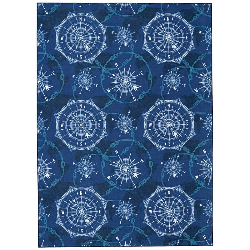 Laysan Home Transitional Washable Polyester 2'x3' Rectangle Rug in Blue / Ivory