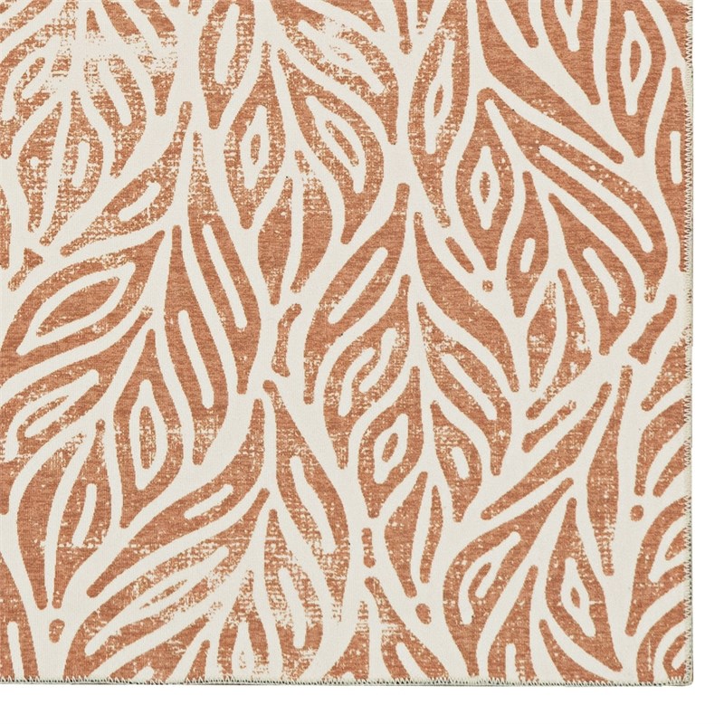 Laysan Home Transitional Washable Polyester 2'x8' Rectangle Rug in Ivory / Rust