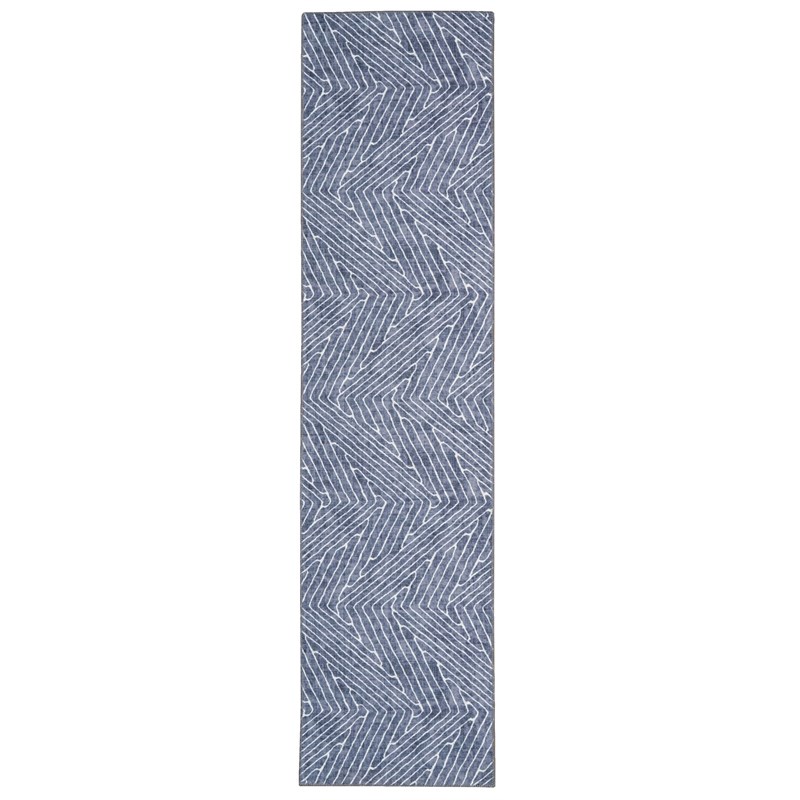 Laysan Home Transitional Washable Polyester 2'x8' Rectangle Rug in Gray / Ivory