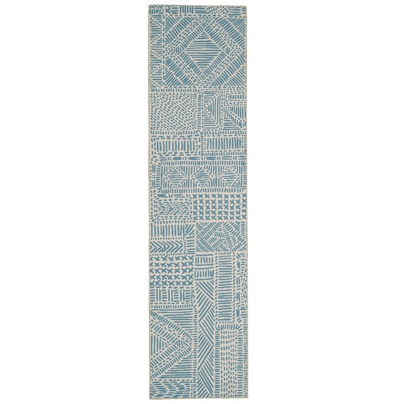 Laysan Home Transitional Washable Polyester 2'x8' Rectangle Rug in Ivory / Blue