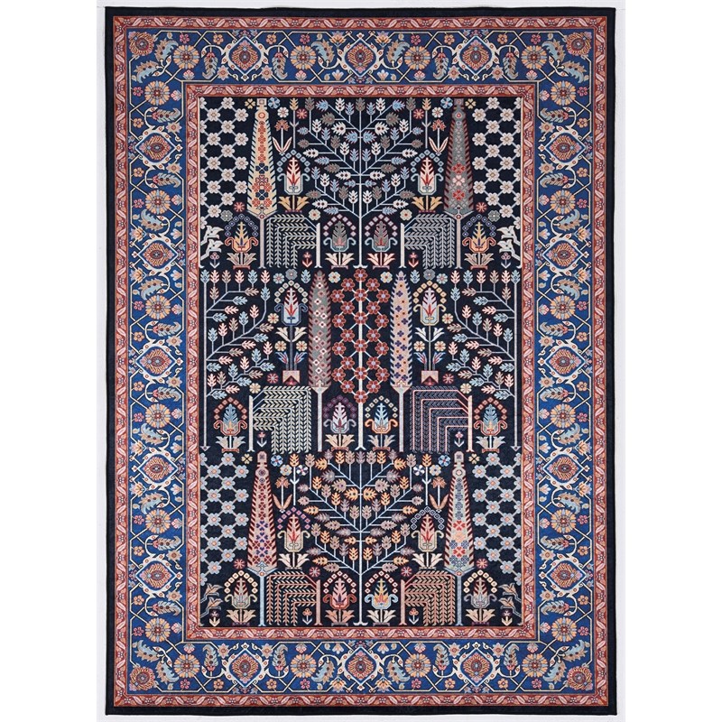 Laysan Home Traditional Woven Polyester 5'x7' Rectangle Rug in Navy Blue and Red