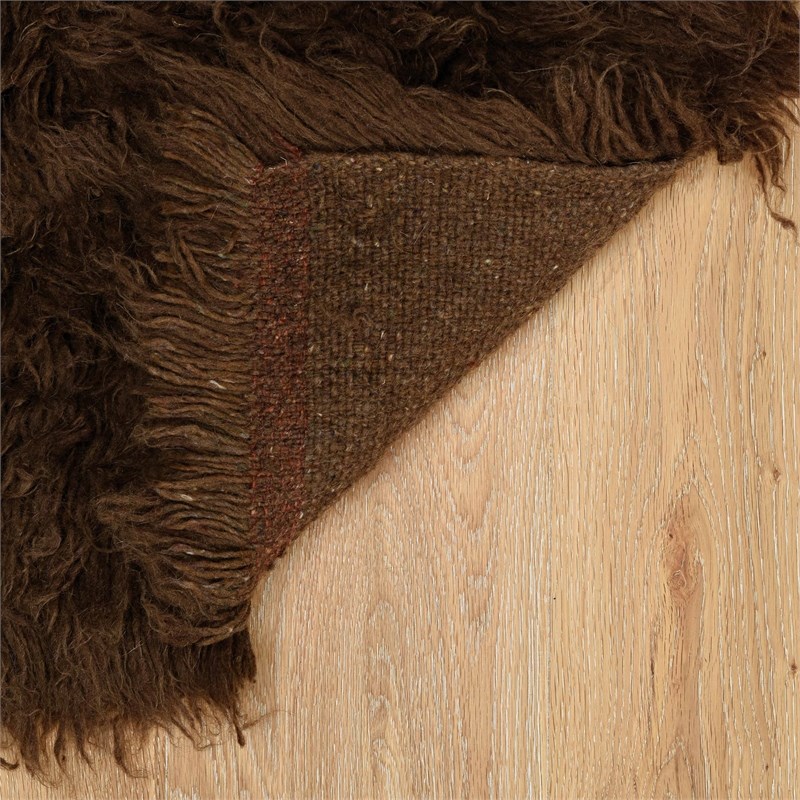 Laysan Home Transitional Flokati Hand Woven Wool 9'x12' Rectangle Rug in a Brown