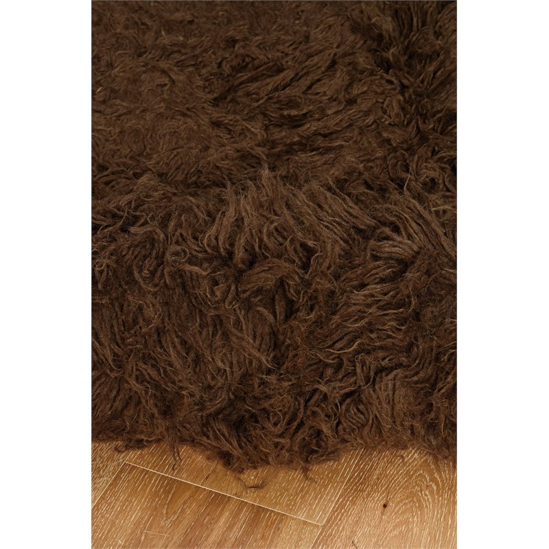 Laysan Home Transitional Flokati Hand Woven Wool 9'x12' Rectangle Rug in a Brown