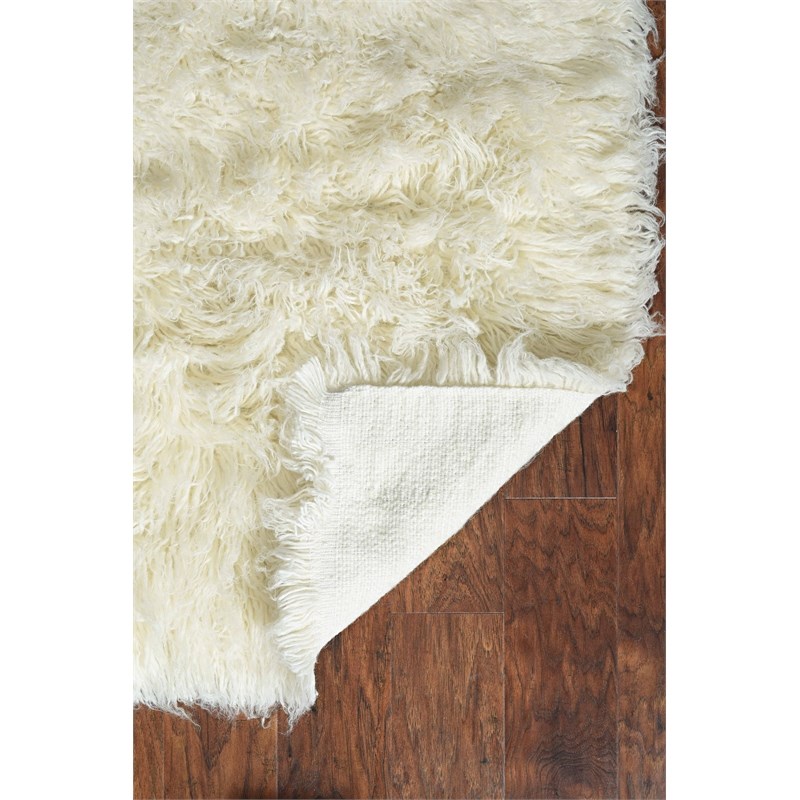 Laysan Home Transitional Flokati Hand Woven Wool 8'x10' Rectangle Rug in Natural