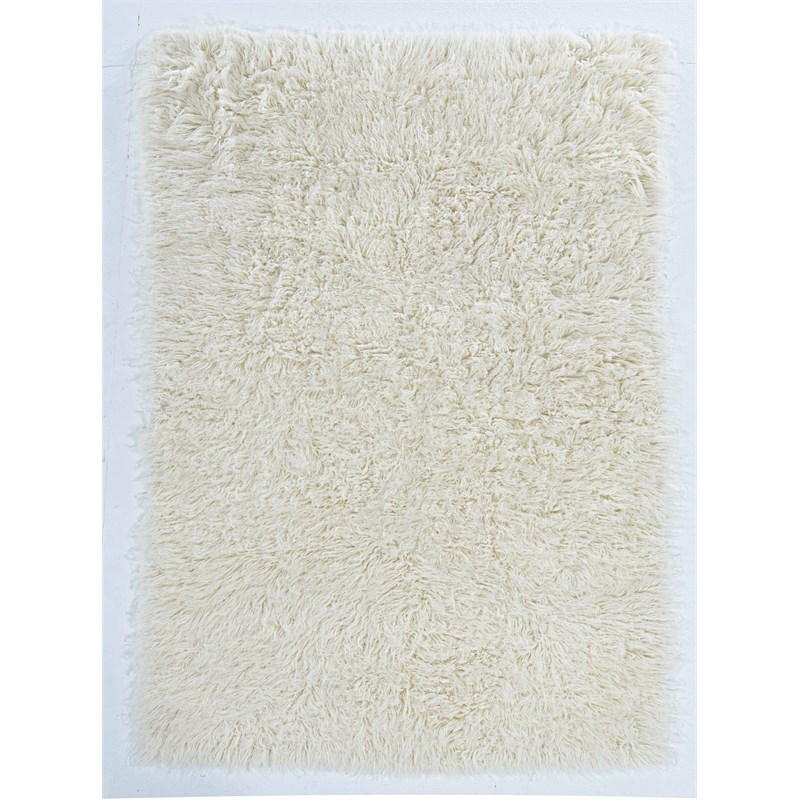 Laysan Home Transitional Flokati Hand Woven Wool 8'x10' Rectangle Rug in Natural