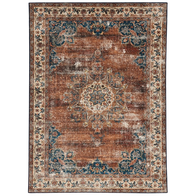 Laysan Home Transitional Washable Polyester 2'x3' Rectangle Rug in Brown / Ivory