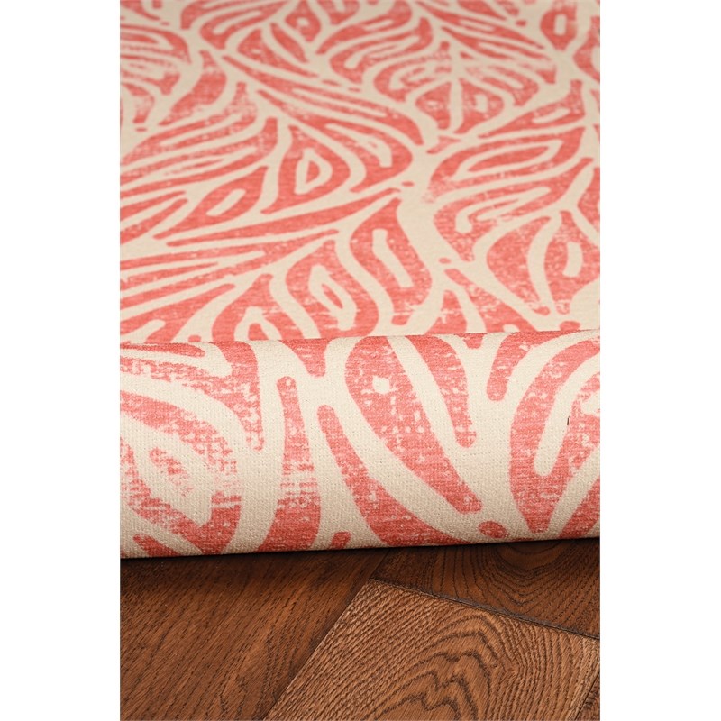 Laysan Home Transitional Washable Polyester 2'x3' Rectangle Rug in Ivory / Coral