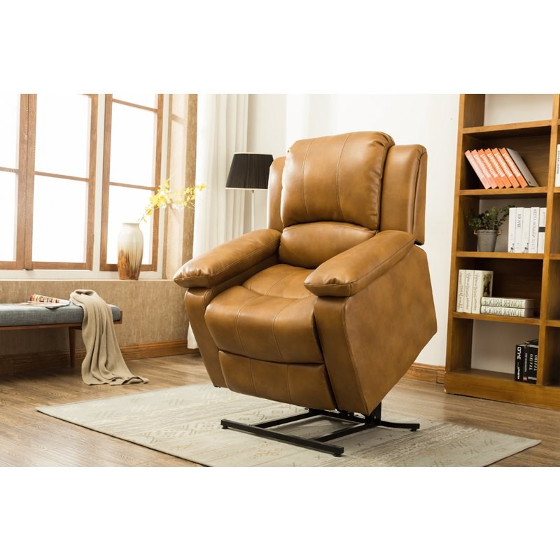 comfort pointe spence camel brown faux leather lift chair 807255