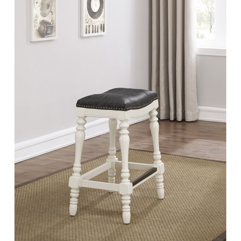 Comfort Pointe Coventry White Wood Saddle Seat Counter Stool | Homesquare