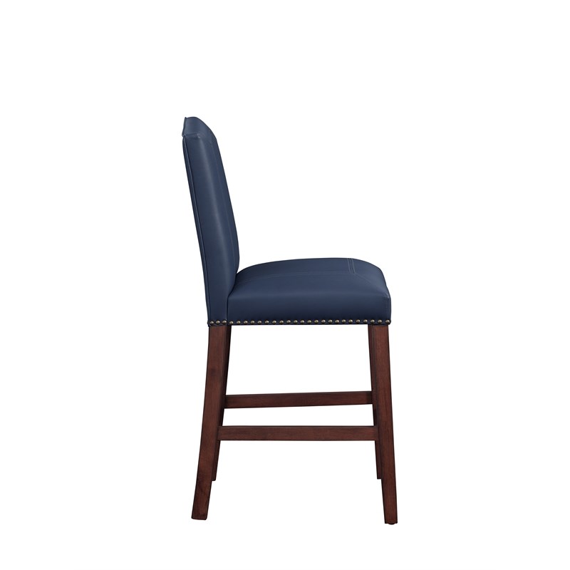 Comfort Pointe Carteret Navy Blue Faux Leather Counter Stool Homesquare