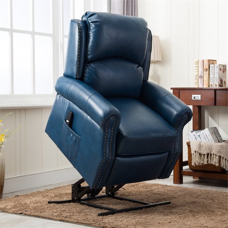 comfort pointe crofton navy blue faux leather lift chair 810710