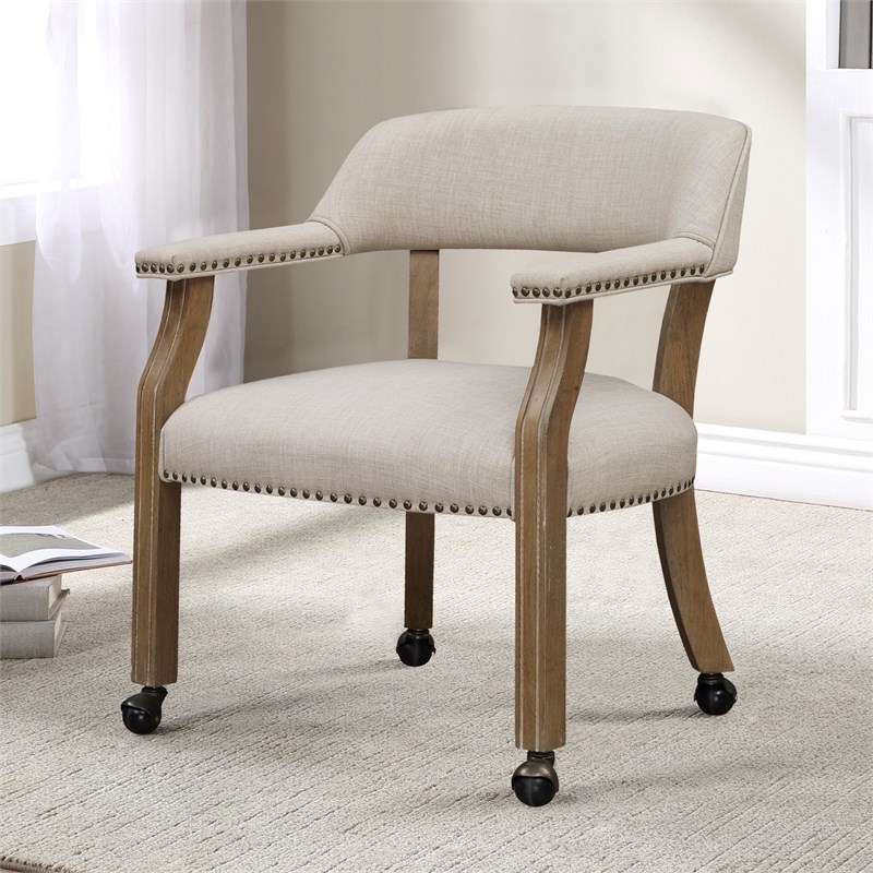 Millstone Beige Sand Fabric Upholstered Caster Game Chair