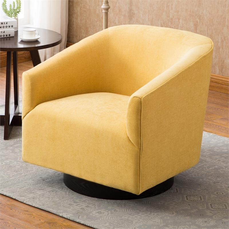 Geneva Goldenrod Yellow Fabric Wood Base Swivel Chair