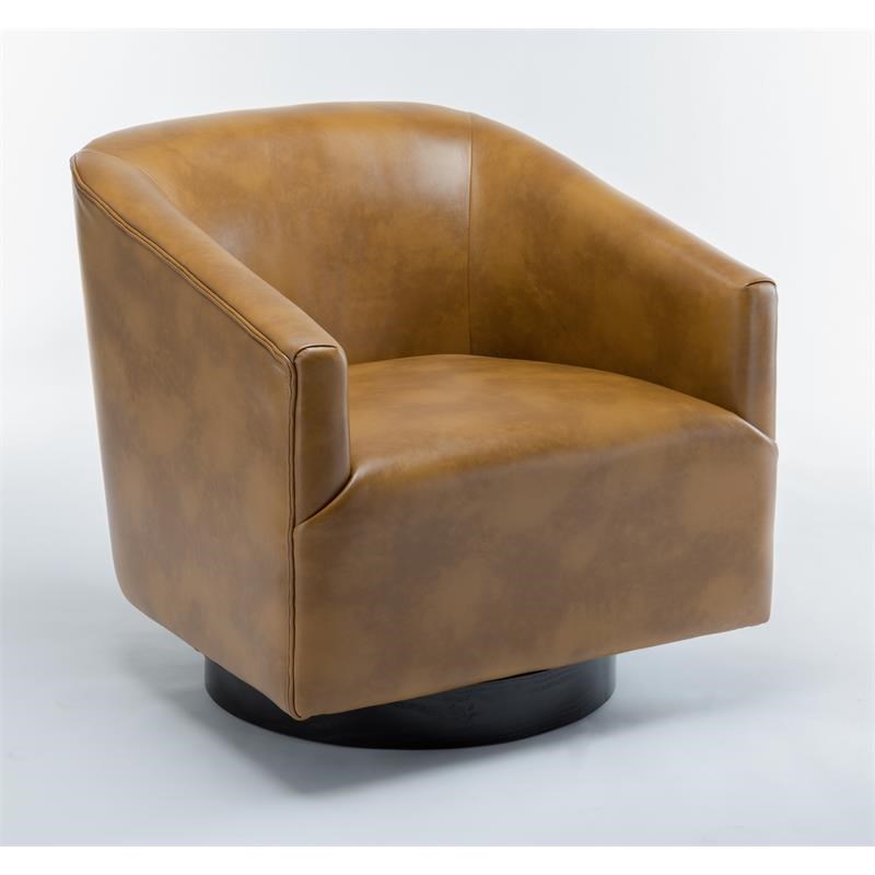 Gaven Camel Brown Wood Base Faux Leather Swivel Chair Homesquare