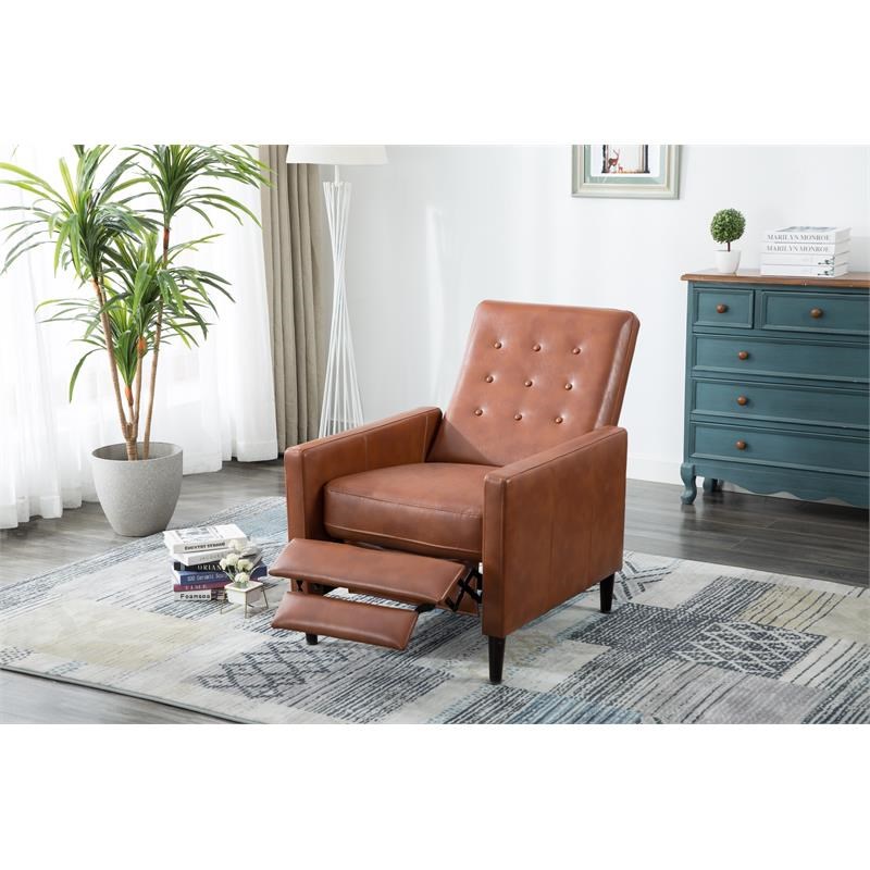 Conley Caramel Brown Push Back Faux Leather Recliner | Homesquare