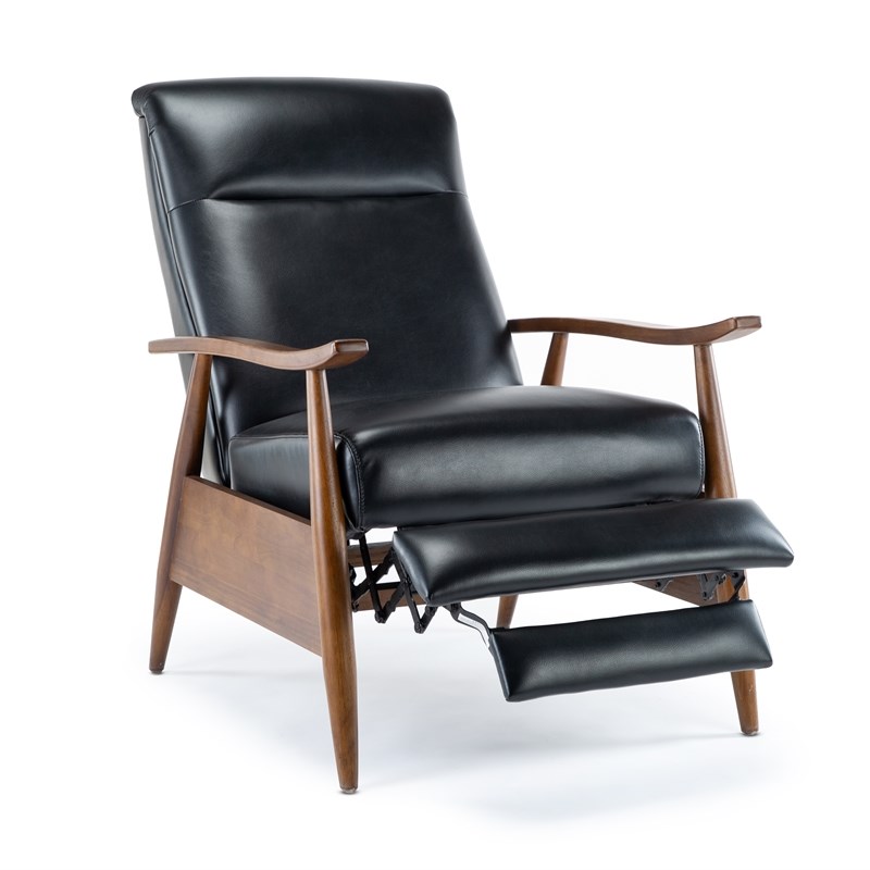Solaris Black Faux Leather Wooden Arm Push Back Recliner Chair