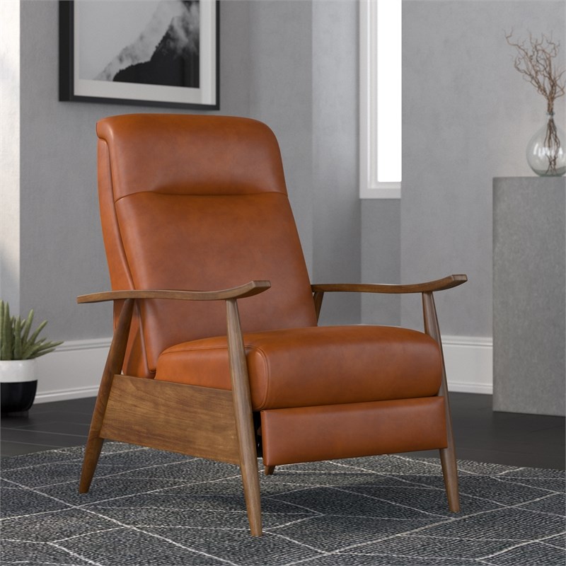 Solaris Caramel Faux Leather Wooden Arm Push Back Recliner Chair