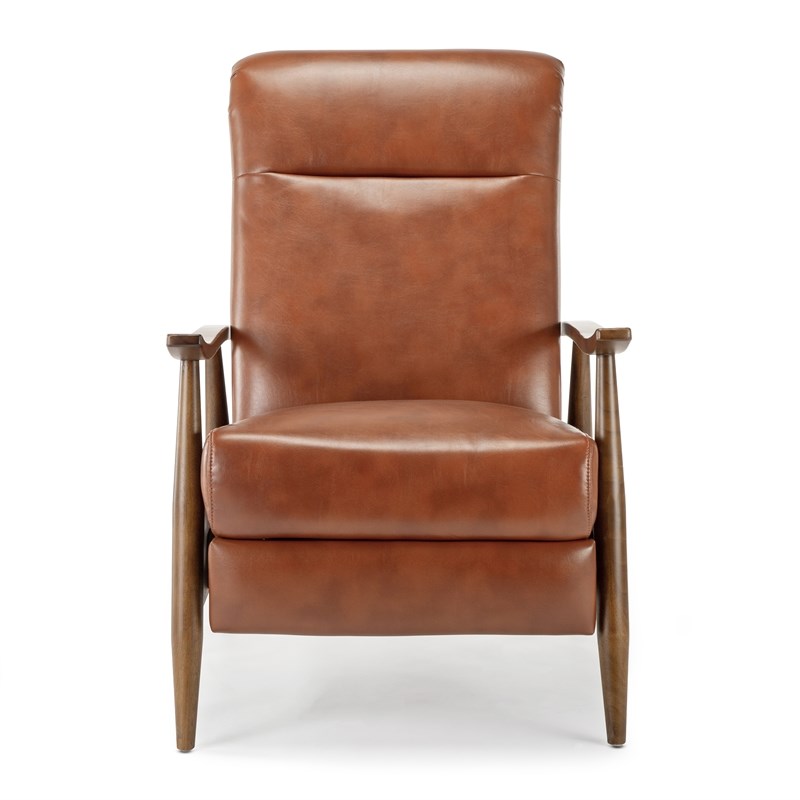 Solaris Caramel Faux Leather Wooden Arm Push Back Recliner Chair