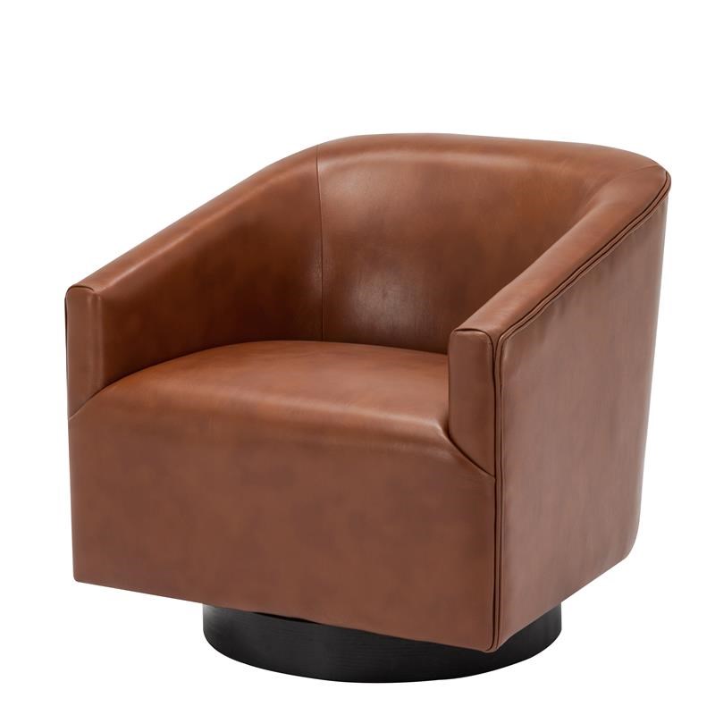 Gaven Caramel Faux Leather Wood Base Swivel Accent Chair