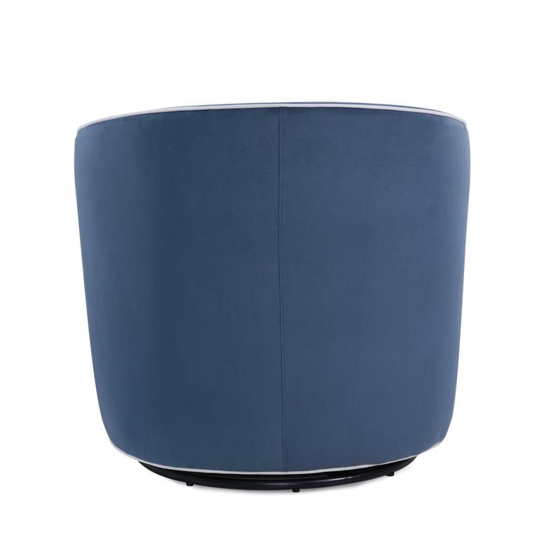 Keely Blue Velvet with Contrasting Cream Welt Barrel Swivel Chair