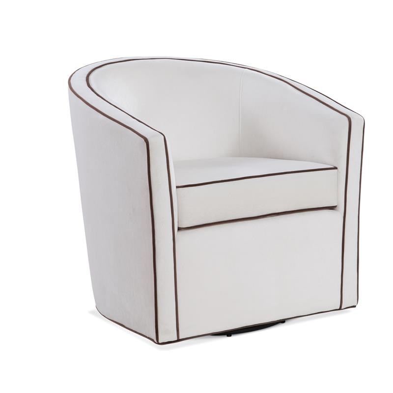 Keely  Cream Velvet with Contrasting Brown Welt Barrel Swivel Chair