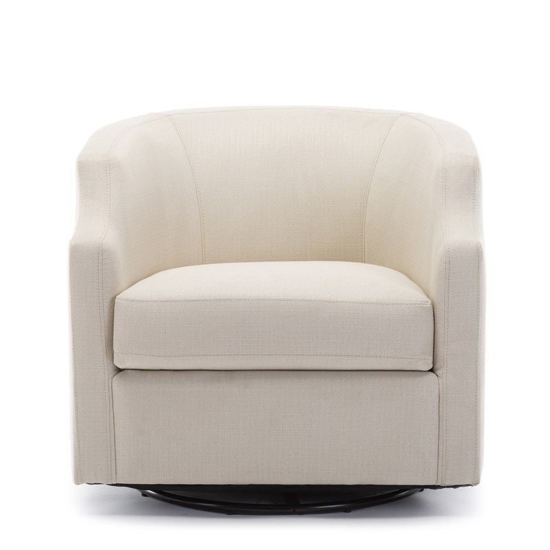 Infinity White Linen Fabric Modern Swivel and Rocker Barrel Chair