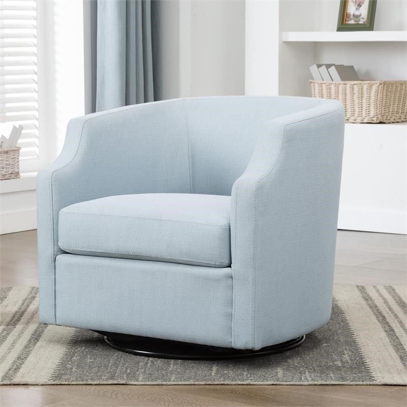 Infinity Sky Blue Fabric Modern Fabric Swivel and Rocker Barrel Chair in Blue